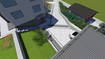Projekt aranżacji nawierzchni z kostki brukowej oraz aranżacja zieleni - ogród w Norwegii