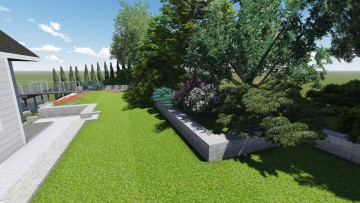 Projekt aranżacji nawierzchni z kostki brukowej oraz aranżacja zieleni - ogród w Norwegii